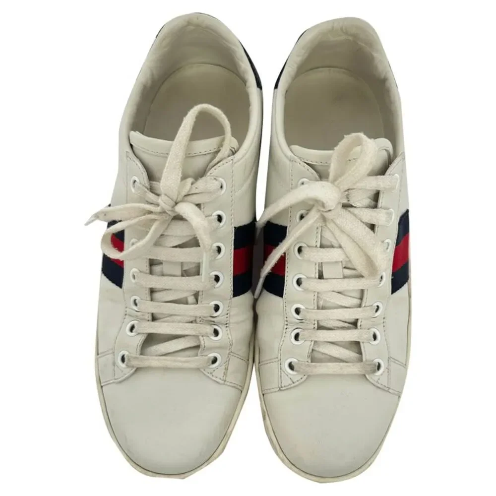 Gucci Ace Low-Top Sneakers in White Leather
